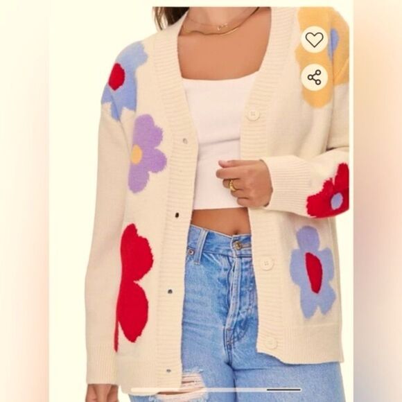 FOREVER 21 FLORAL PRINT KNIT CARDIGAN SWEATER SIZE SMALL OVERSIZED - Picture 2 of 6